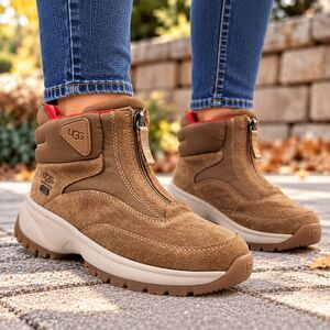 UGG Snow Boots Womens Size 7 Brown Waterproof Suede Ankle Zip Winter Shoes